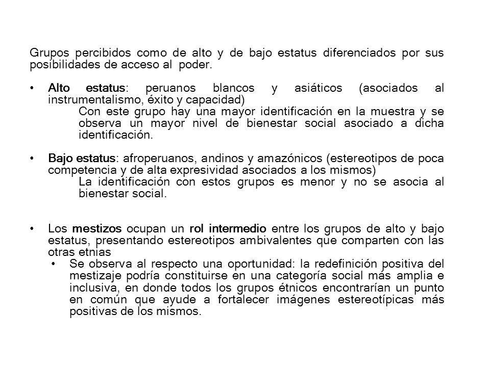 Grupos percibidos como de alto y de bajo estatus diferenciados por sus posibilidades de acceso al poder.