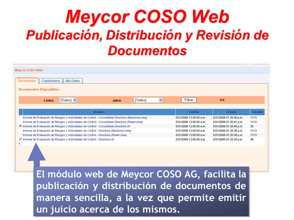 Meycor COSO Web Publicación, Distribución y Revisión de Documentos