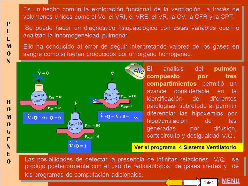 Es un hecho común la exploración funcional de la ventilación a través de volúmenes únicos como el Vc, el VRI, el VRE, el VR, la CV, la CFR y la CPT.