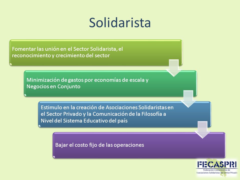 Solidarista Fomentar las unión en el Sector Solidarista, el reconocimiento y crecimiento del sector.