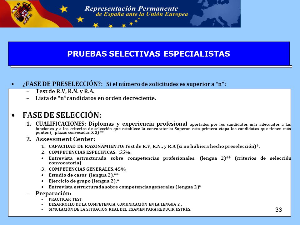 FASE DE SELECCIÓN: LA REPRESENTACION PERMANENTE DE ESPAÑA ANTE LA UE