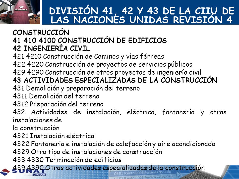 DIVISIÓN 41, 42 Y 43 DE LA CIIU DE LAS NACIONES UNIDAS REVISIÓN 4