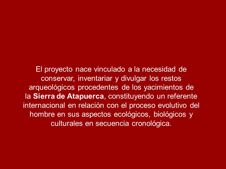 El proyecto nace vinculado a la necesidad de conservar, inventariar y divulgar los restos arqueológicos procedentes de los yacimientos de
