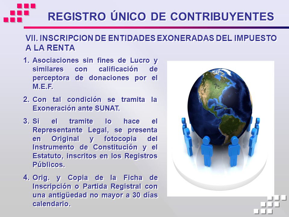 VII. INSCRIPCION DE ENTIDADES EXONERADAS DEL IMPUESTO A LA RENTA