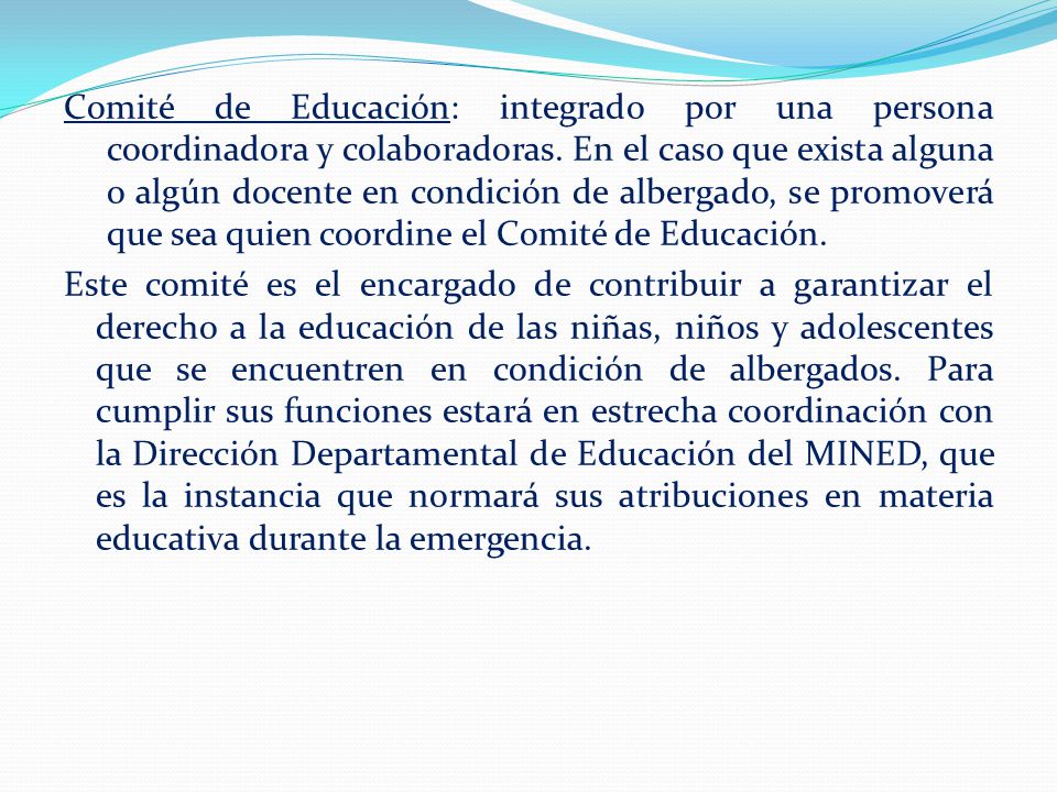Comité de Educación: integrado por una persona coordinadora y colaboradoras.