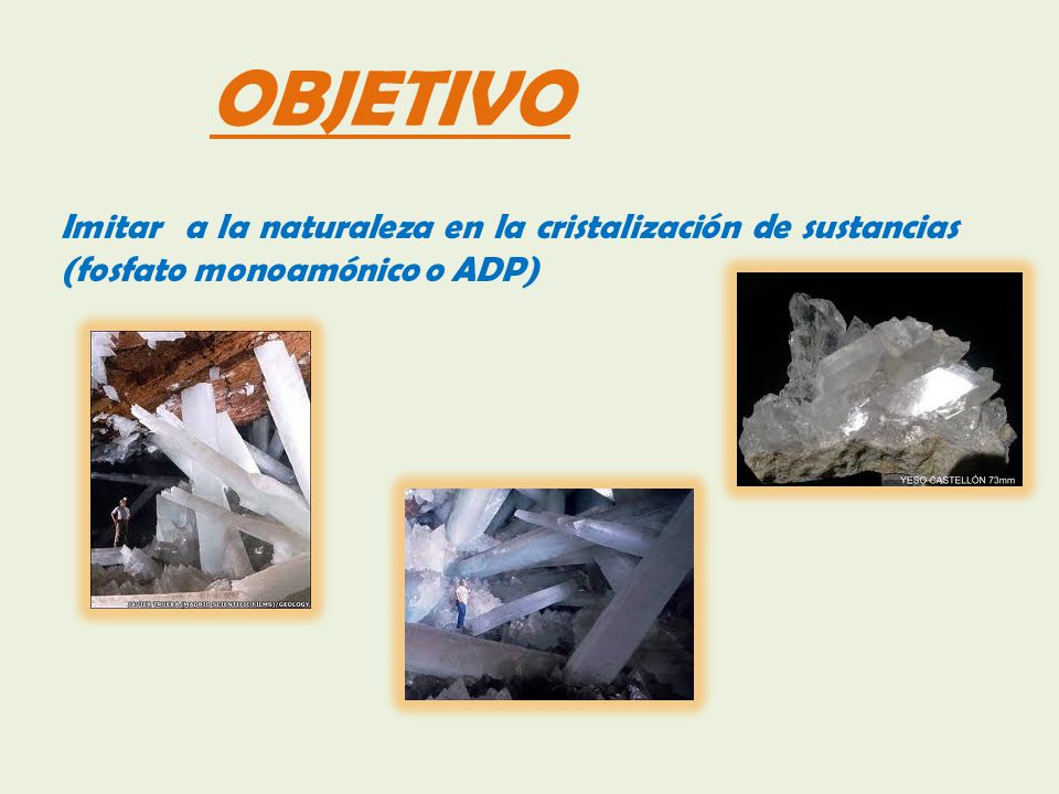 OBJETIVO Imitar a la naturaleza en la cristalización de sustancias (fosfato monoamónico o ADP)