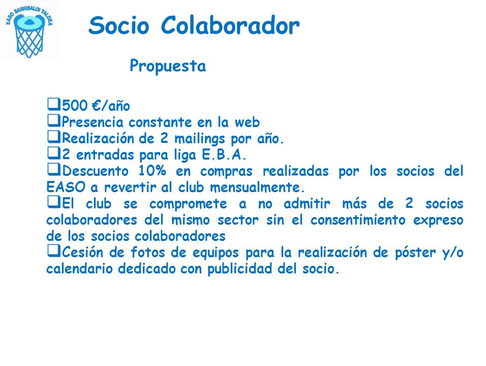 Socio Colaborador Propuesta de Colaboración EVENTOS QUE ORGANIZAMOS
