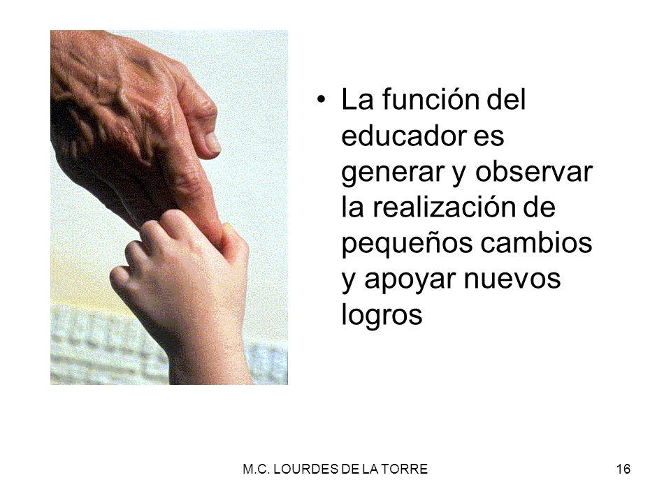 La función del educador es generar y observar la realización de pequeños cambios y apoyar nuevos logros