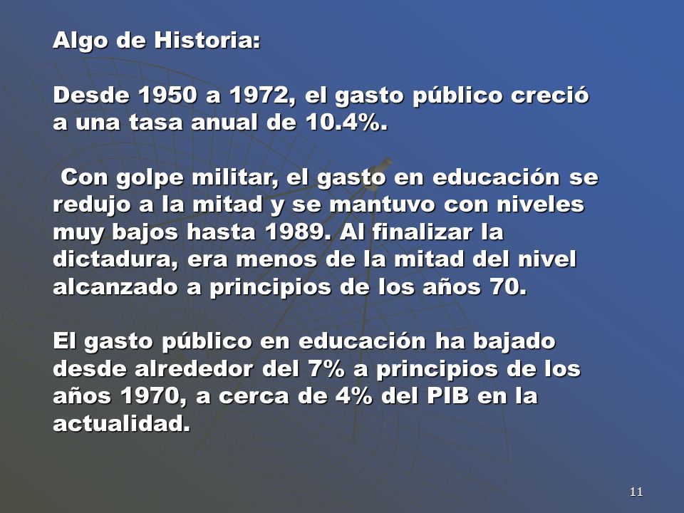 Algo de Historia: Desde 1950 a 1972, el gasto público creció a una tasa anual de 10.4%.