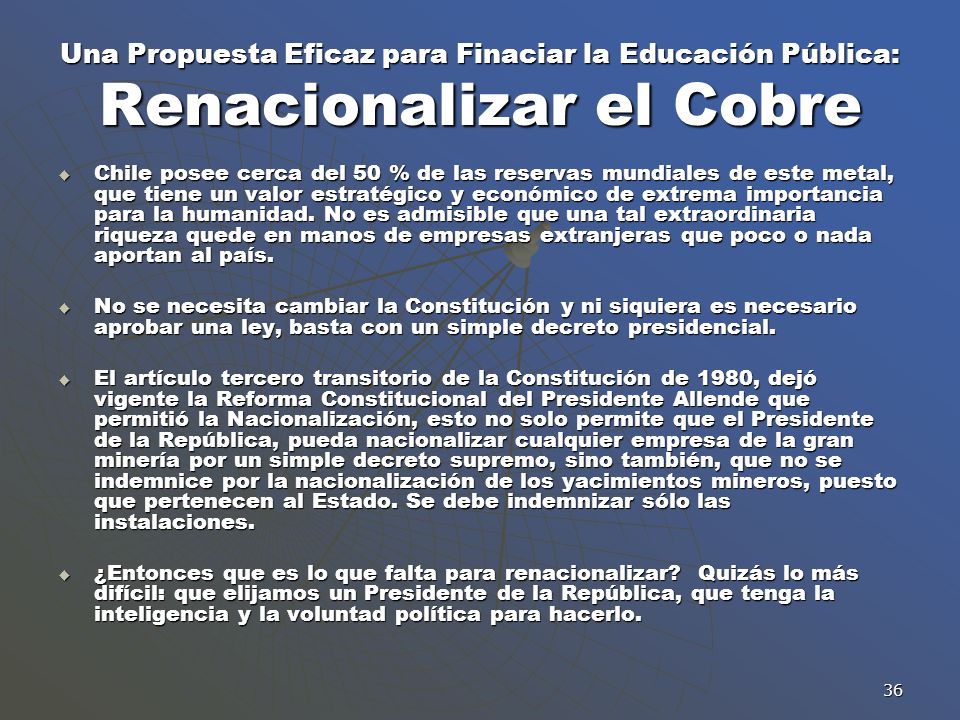 Una Propuesta Eficaz para Finaciar la Educación Pública: Renacionalizar el Cobre