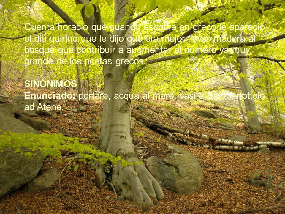 Cuenta horacio que cuando escribìa en greco le apareciò el dio quirino que le dijo que era mejor llevar madera al bosque que contribuir a augmentar el nùmero ya muy grande de los poetas grecos.
