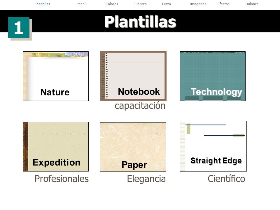 Plantillas Menú Colores Fuentes Texto Imagenes Efectos Balance
