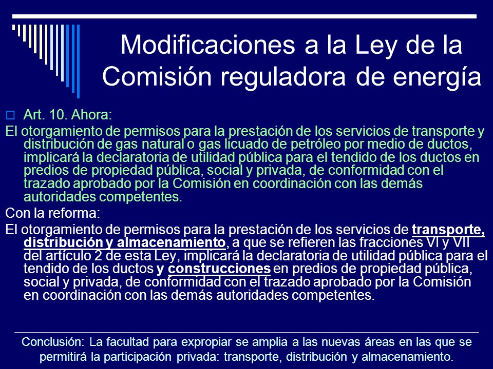 Modificaciones a la Ley de la Comisión reguladora de energía