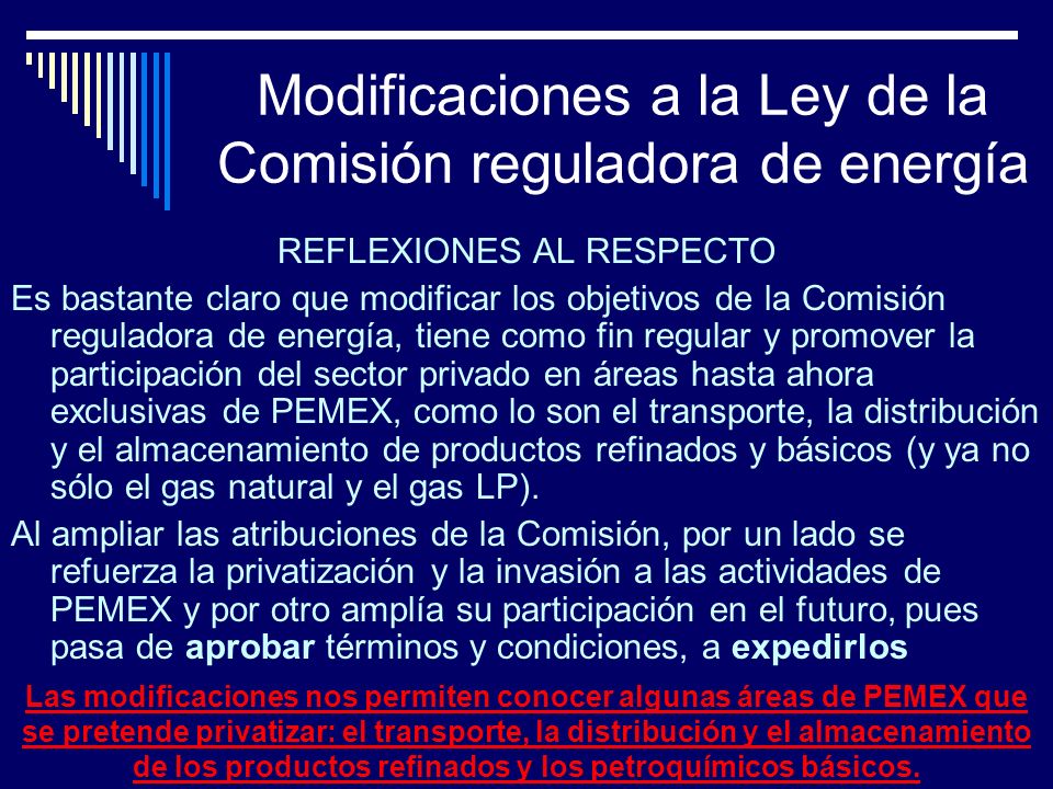Modificaciones a la Ley de la Comisión reguladora de energía
