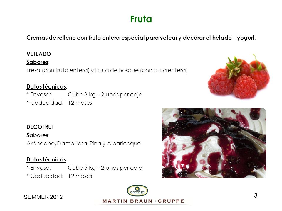 Fruta Cremas de relleno con fruta entera especial para vetear y decorar el helado – yogurt. VETEADO.