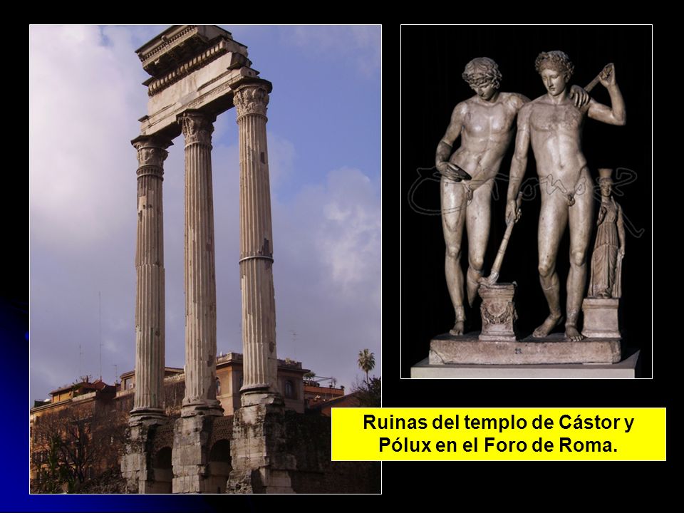 Ruinas del templo de Cástor y Pólux en el Foro de Roma.
