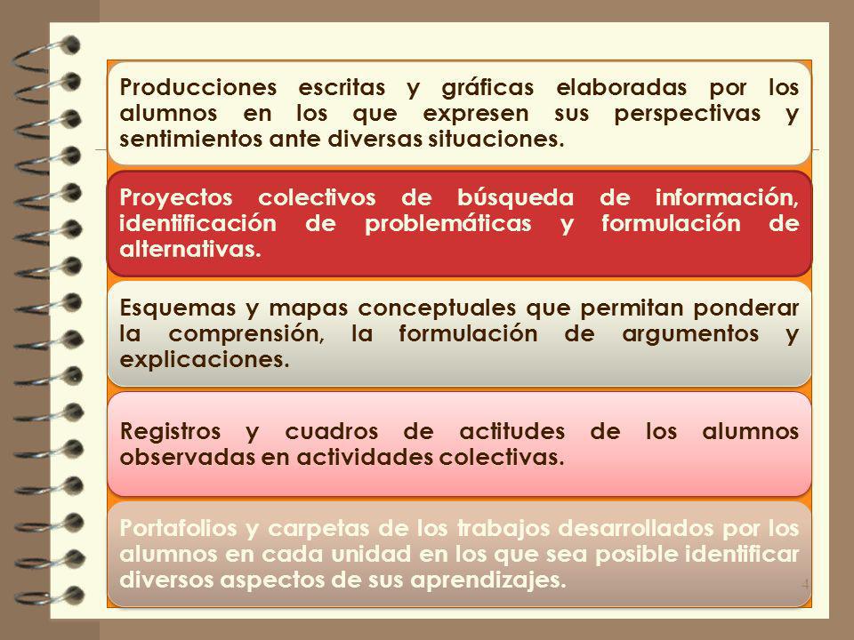 Producciones escritas y gráficas elaboradas por los alumnos en los que expresen sus perspectivas y sentimientos ante diversas situaciones.