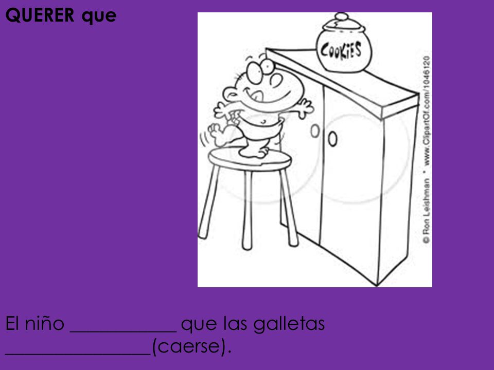 QUERER que El niño ___________ que las galletas _______________(caerse).