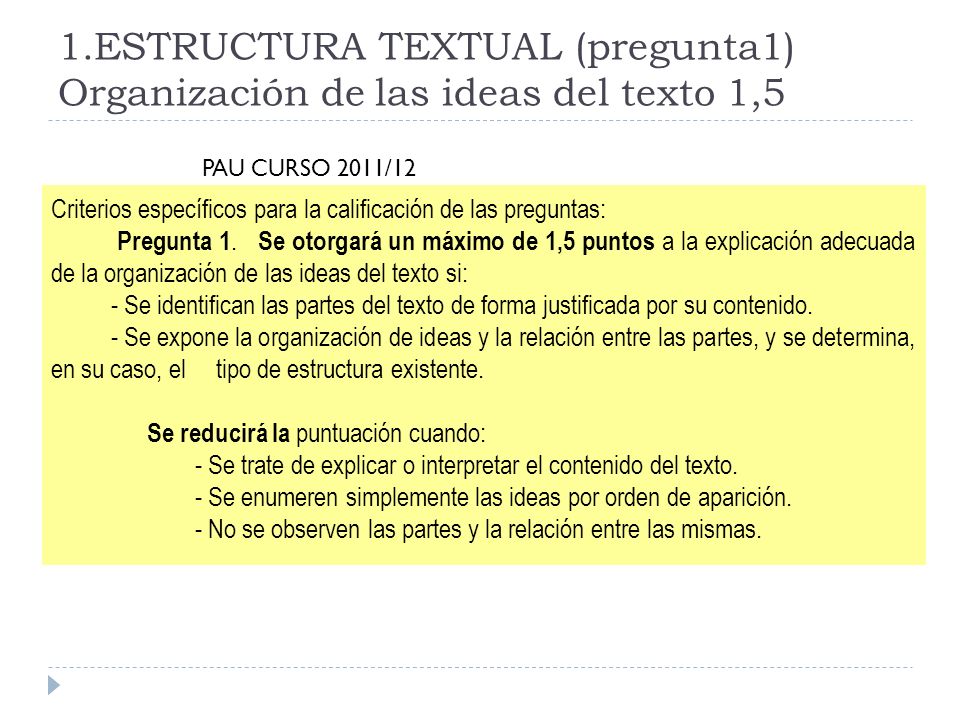 1.ESTRUCTURA TEXTUAL (pregunta1) Organización de las ideas del texto 1,5
