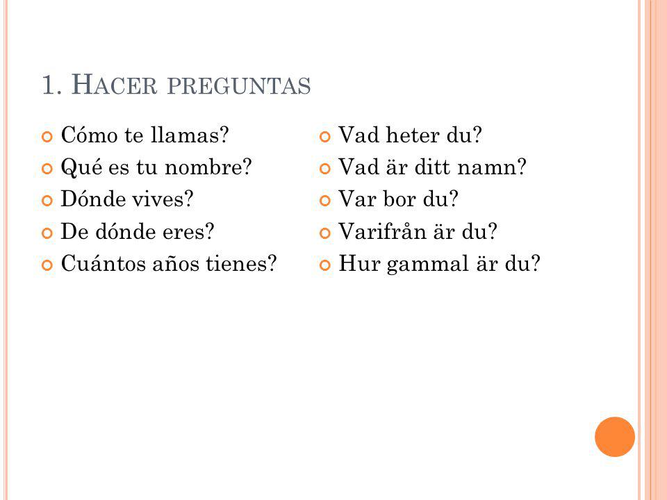 1. Hacer preguntas Cómo te llamas Qué es tu nombre Dónde vives