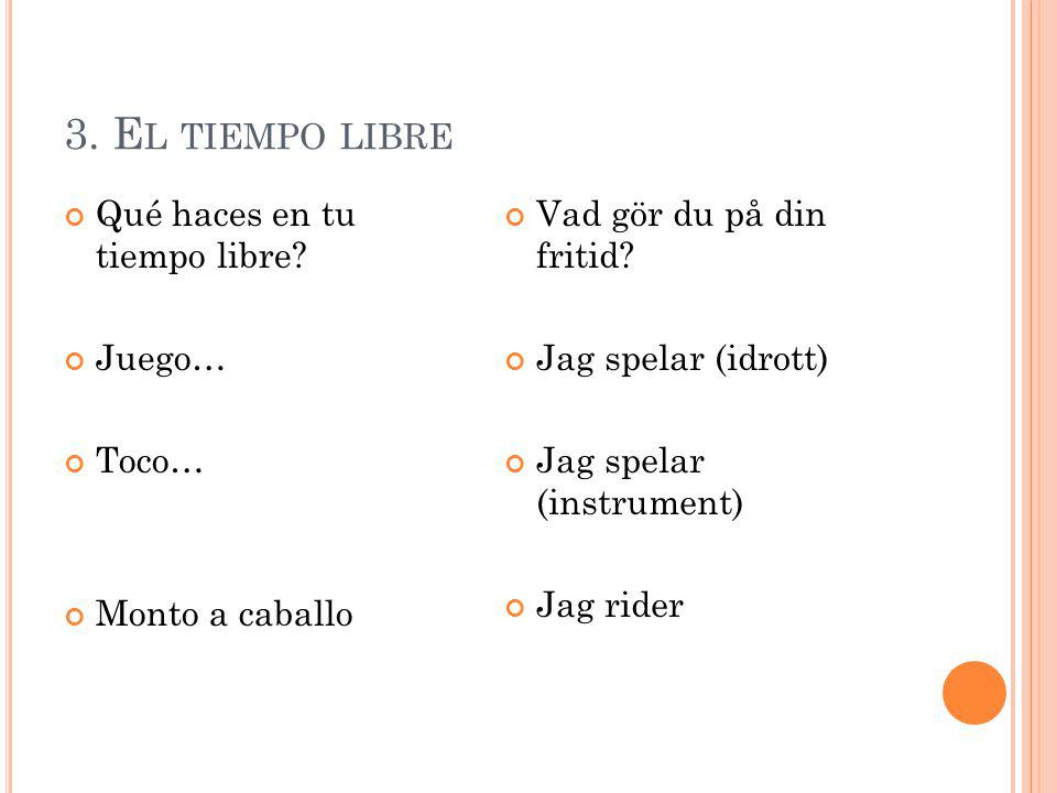 3. El tiempo libre Qué haces en tu tiempo libre Juego… Toco…