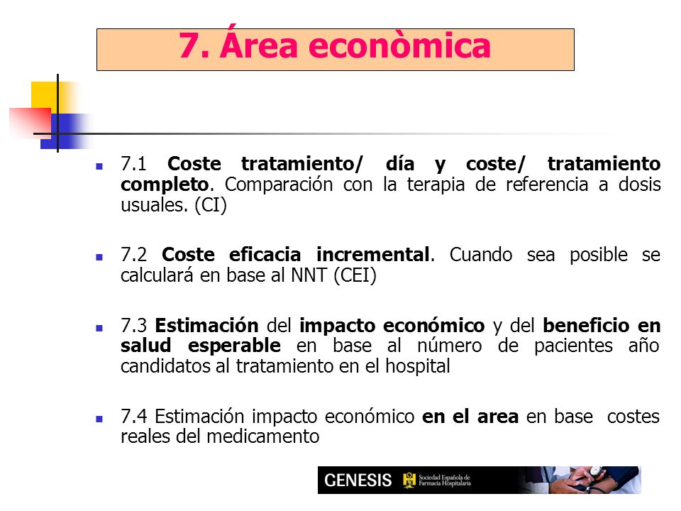 7. Área econòmica 7.1 Coste tratamiento/ día y coste/ tratamiento completo. Comparación con la terapia de referencia a dosis usuales. (CI)