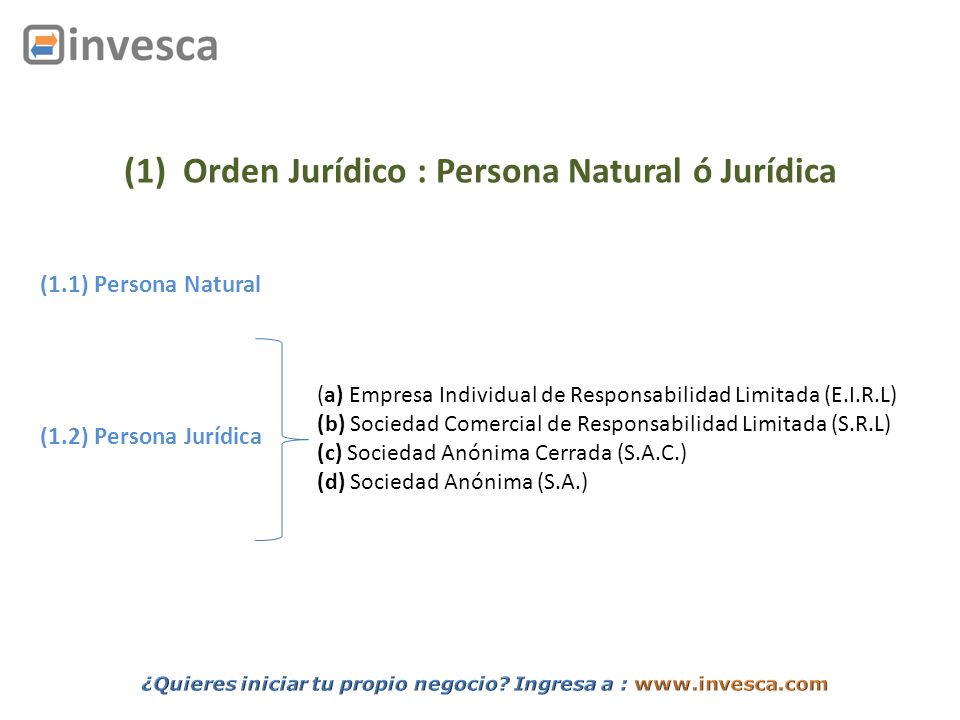 (1) Orden Jurídico : Persona Natural ó Jurídica