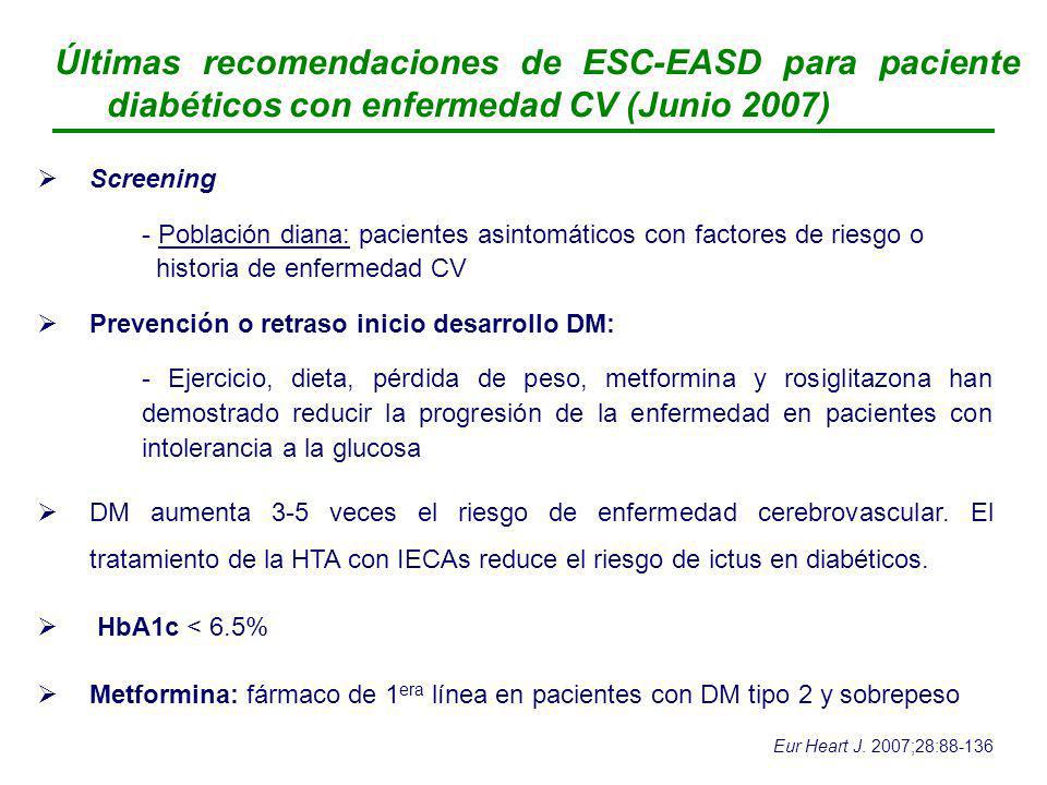 Últimas recomendaciones de ESC-EASD para paciente diabéticos con enfermedad CV (Junio 2007)