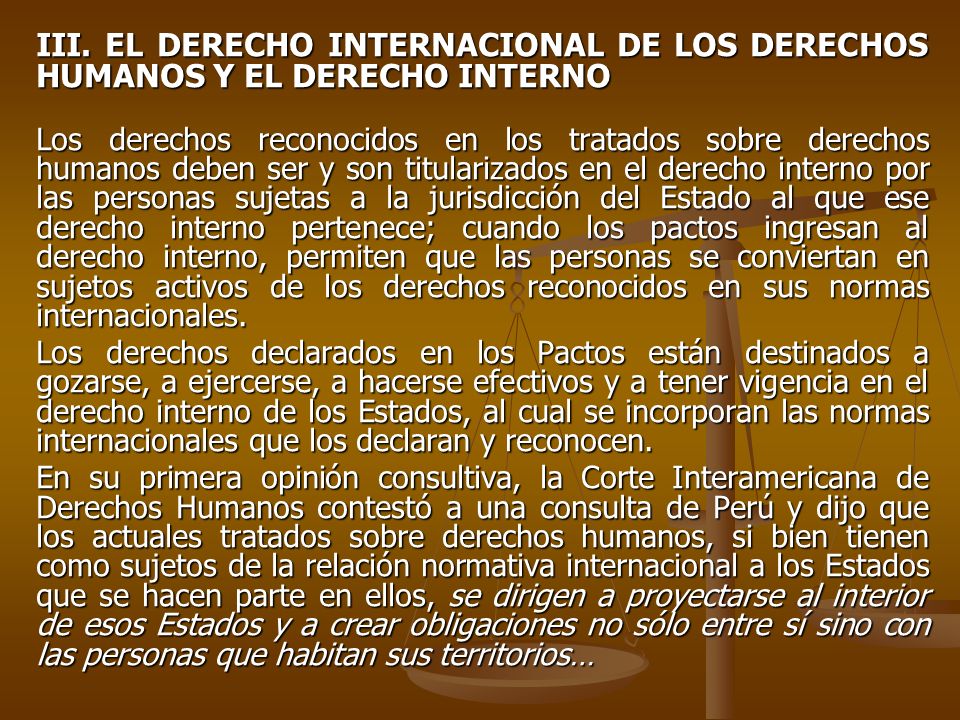 III. EL DERECHO INTERNACIONAL DE LOS DERECHOS HUMANOS Y EL DERECHO INTERNO