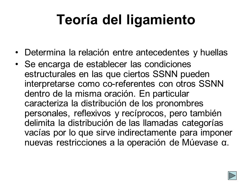 Teoría del ligamiento Determina la relación entre antecedentes y huellas.