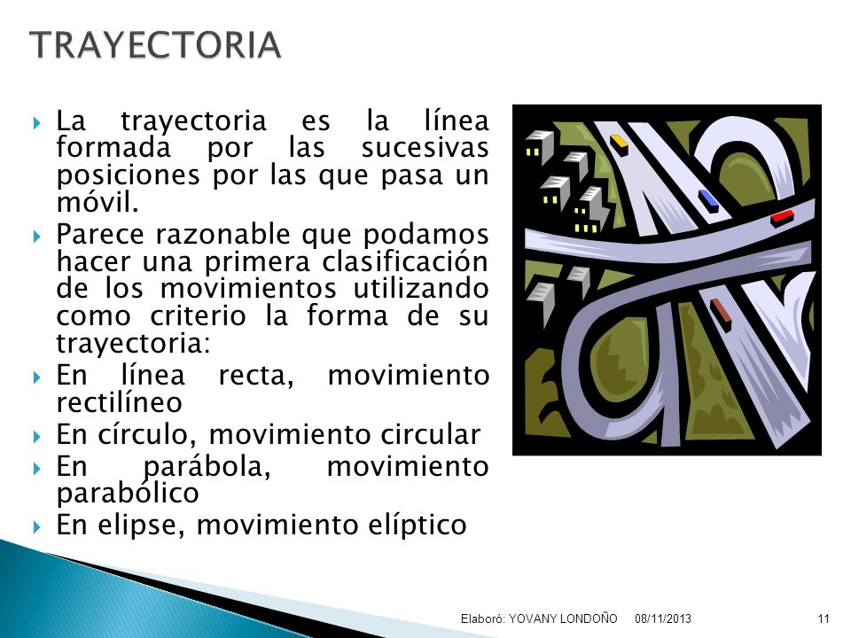 TRAYECTORIA La trayectoria es la línea formada por las sucesivas posiciones por las que pasa un móvil.