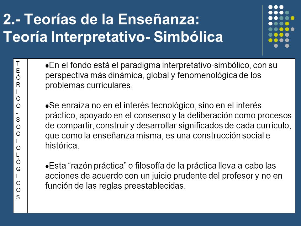 2.- Teorías de la Enseñanza: Teoría Interpretativo- Simbólica