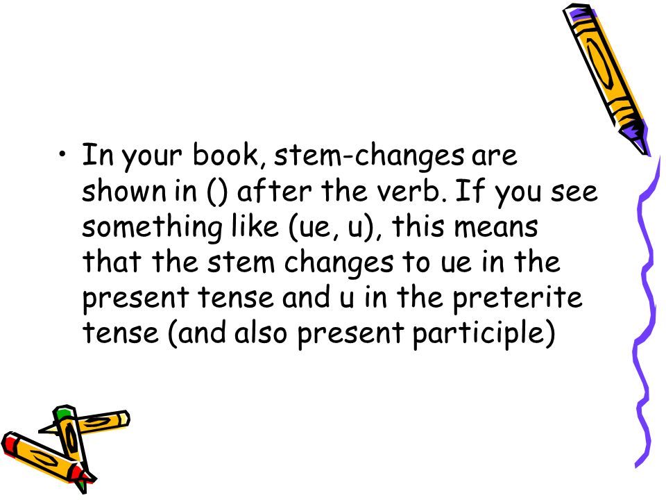 In your book, stem-changes are shown in () after the verb