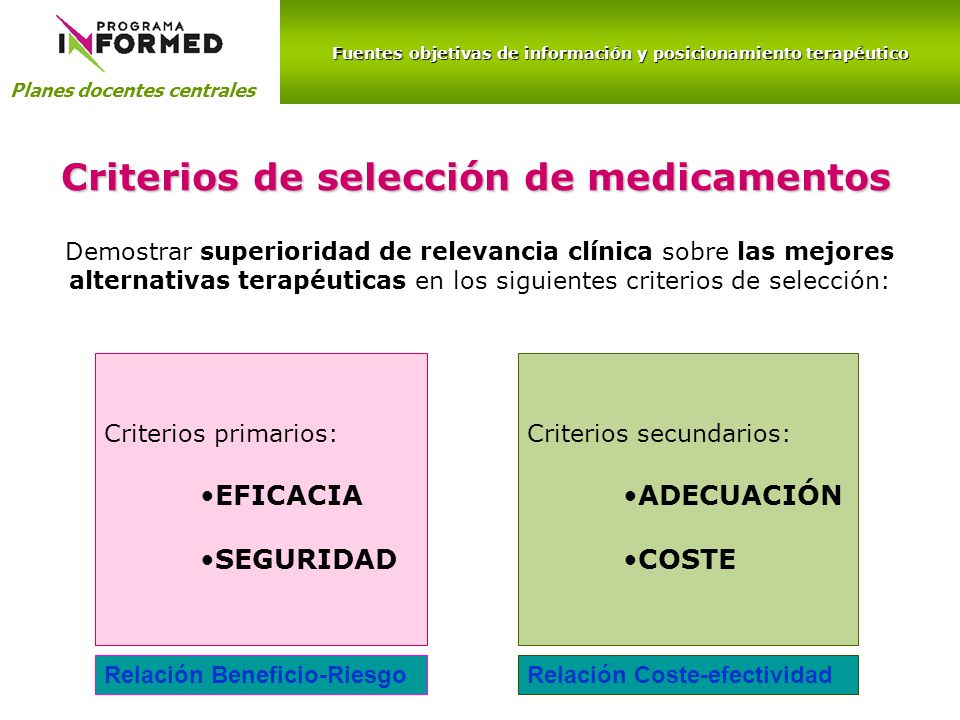 Criterios de selección de medicamentos