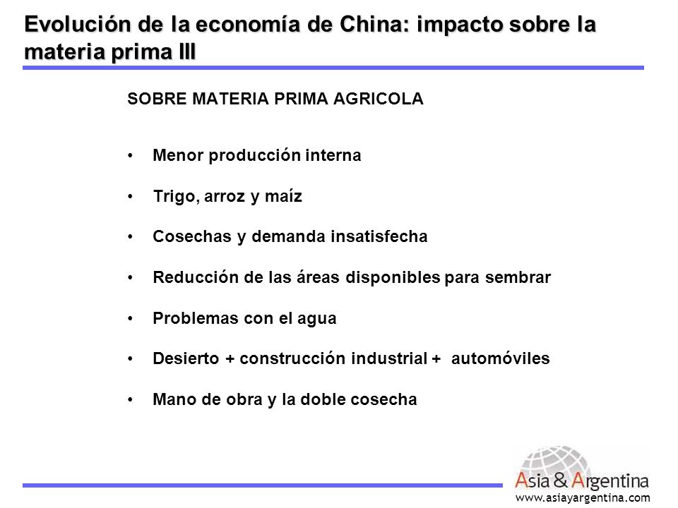 Evolución de la economía de China: impacto sobre la materia prima III