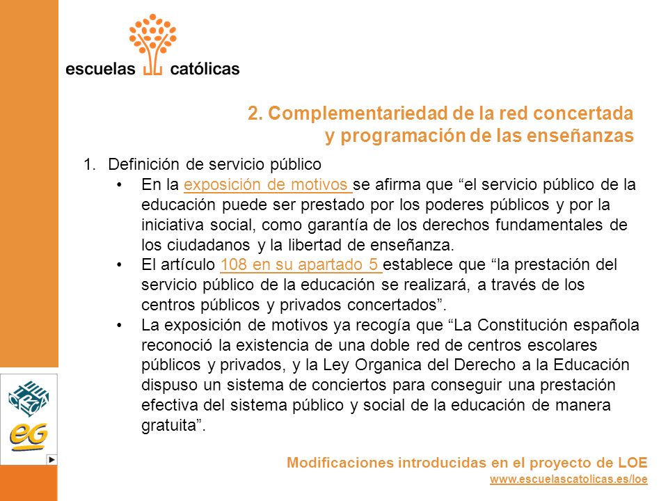 2. Complementariedad de la red concertada y programación de las enseñanzas