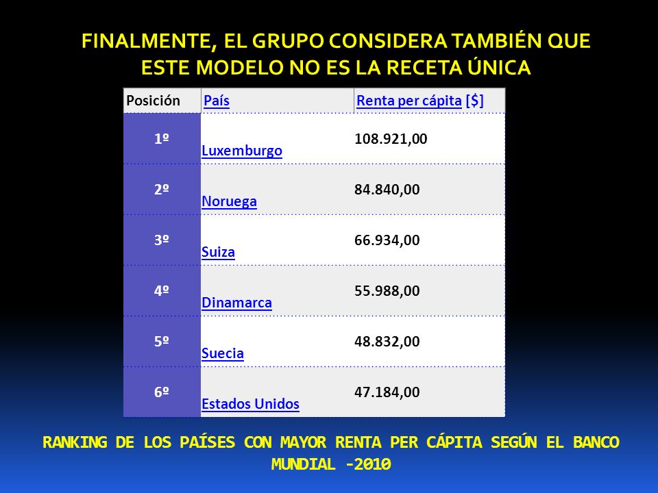 FINALMENTE, EL GRUPO CONSIDERA TAMBIÉN QUE ESTE MODELO NO ES LA RECETA ÚNICA