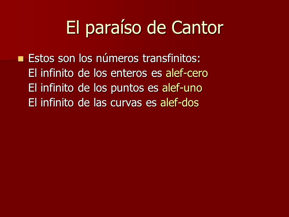 El paraíso de Cantor Estos son los números transfinitos: