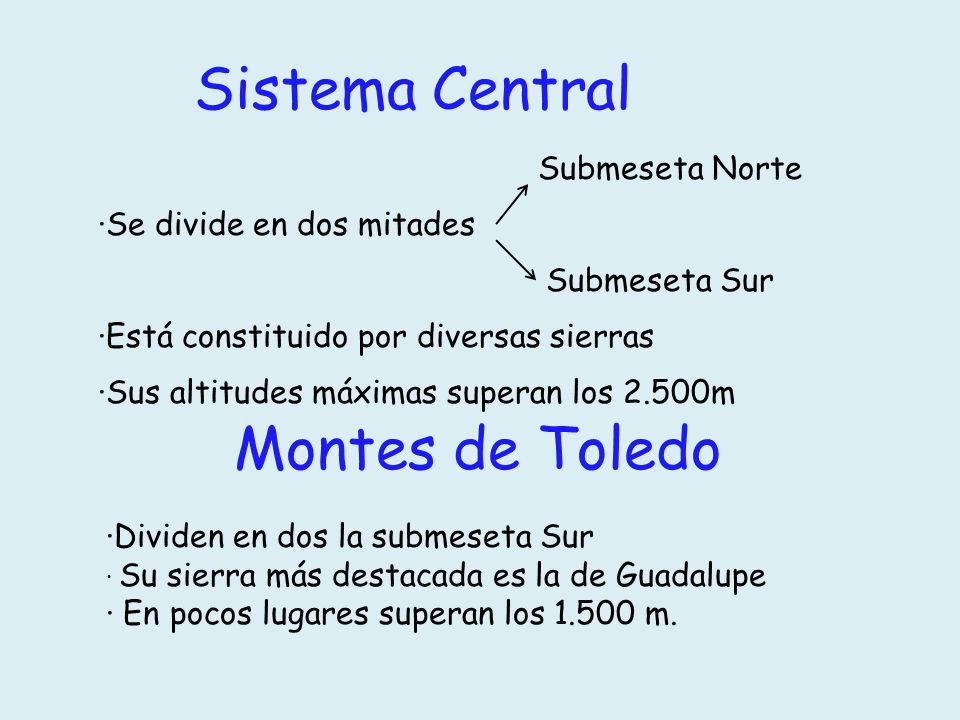 Sistema Central Montes de Toledo Submeseta Norte