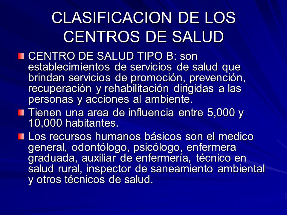 CLASIFICACION DE LOS CENTROS DE SALUD