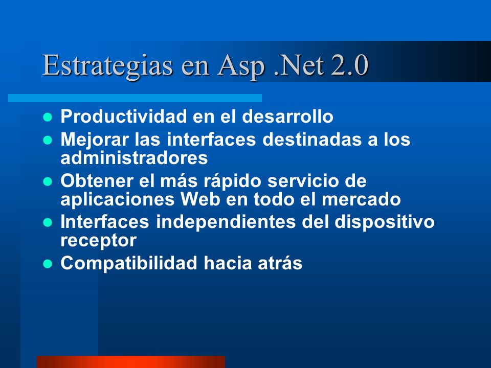 Estrategias en Asp .Net 2.0 Productividad en el desarrollo