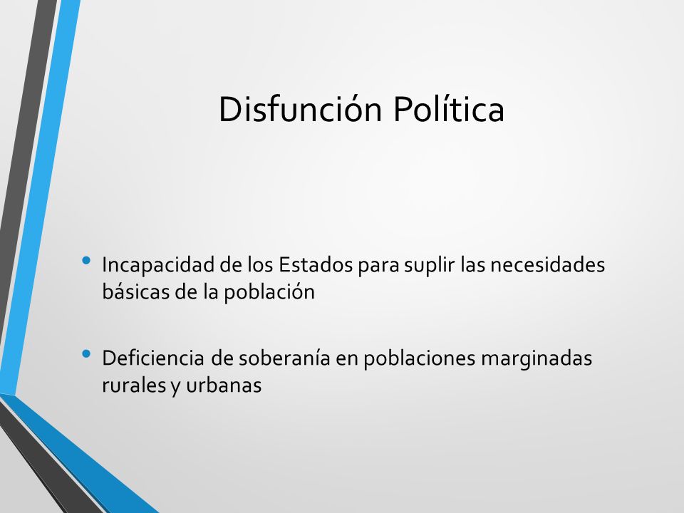 Disfunción Política Incapacidad de los Estados para suplir las necesidades básicas de la población.