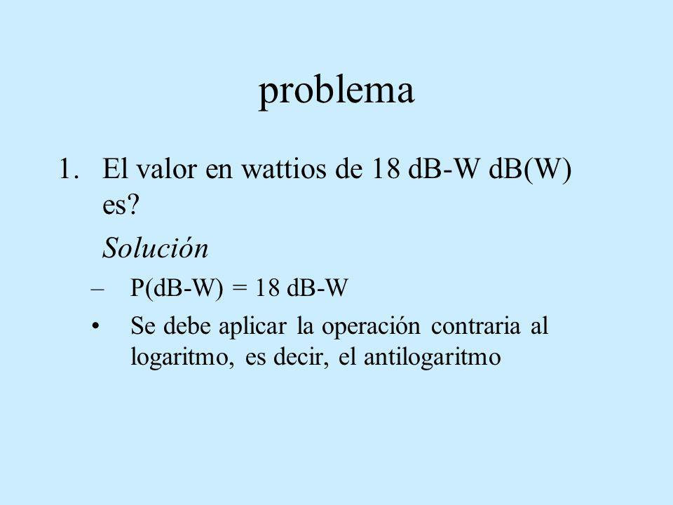 problema El valor en wattios de 18 dB-W dB(W) es Solución