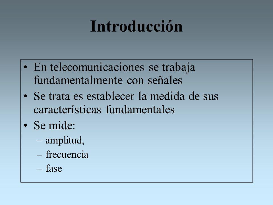 Introducción En telecomunicaciones se trabaja fundamentalmente con señales. Se trata es establecer la medida de sus características fundamentales.