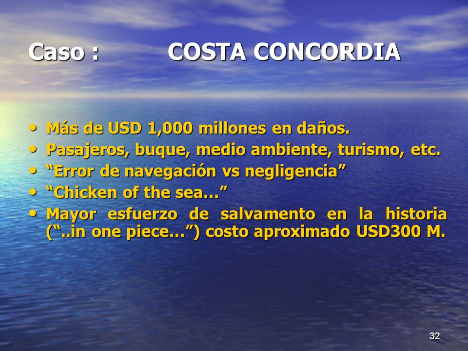Caso : COSTA CONCORDIA Más de USD 1,000 millones en daños.