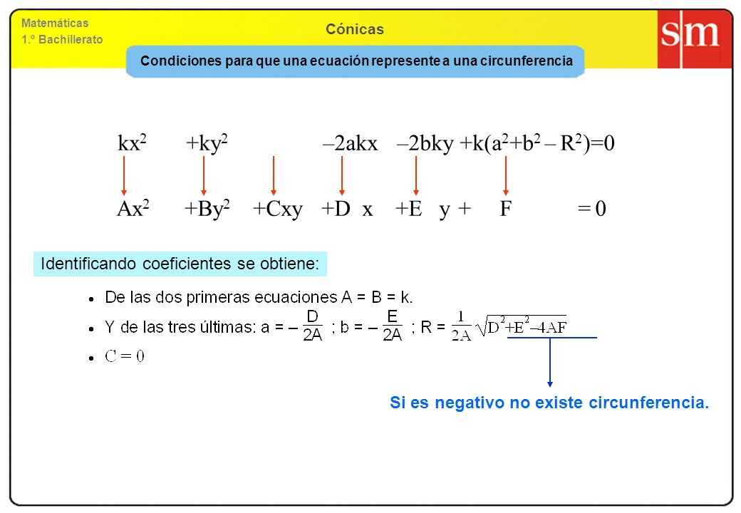 Condiciones para que una ecuación represente a una circunferencia