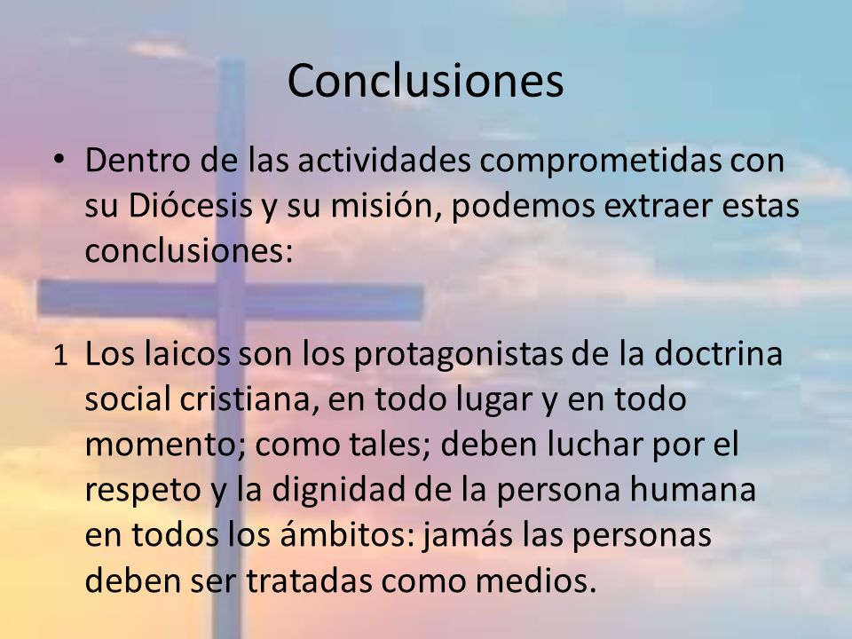 Conclusiones Dentro de las actividades comprometidas con su Diócesis y su misión, podemos extraer estas conclusiones: