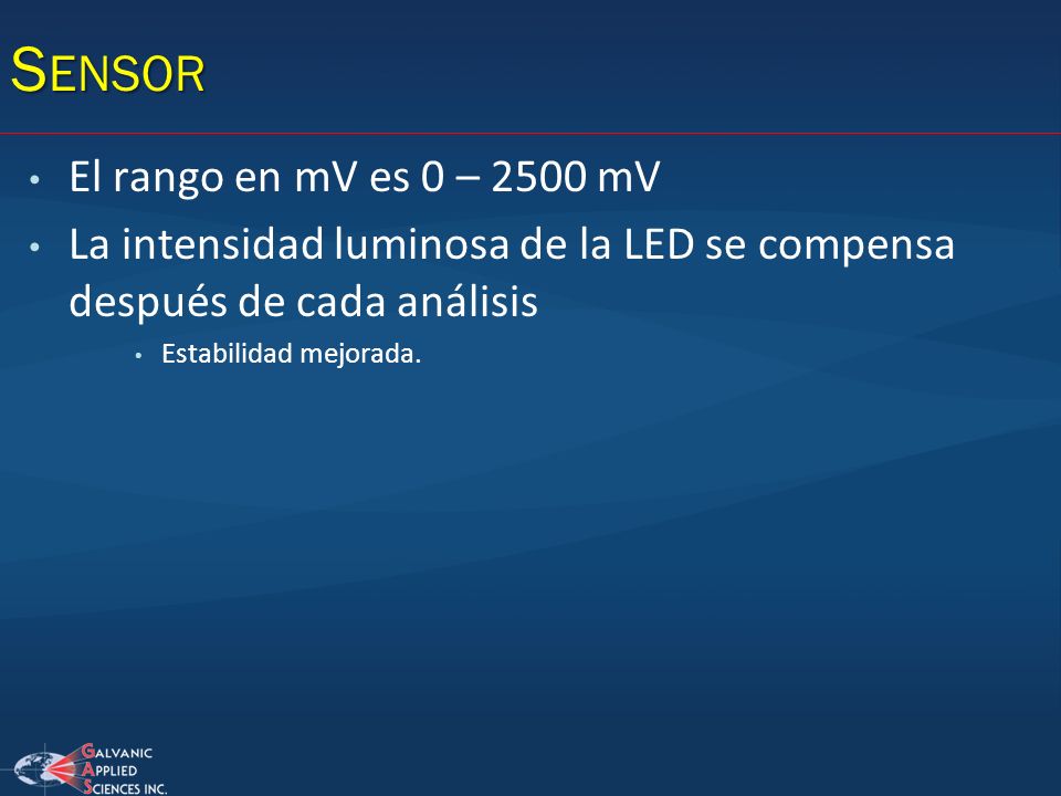 Sensor El rango en mV es 0 – 2500 mV
