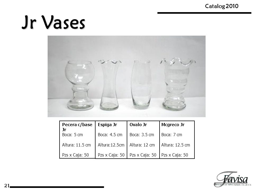 Jr Vases Catalog Pecera c/base Jr Boca: 5 cm Altura: 11.5 cm