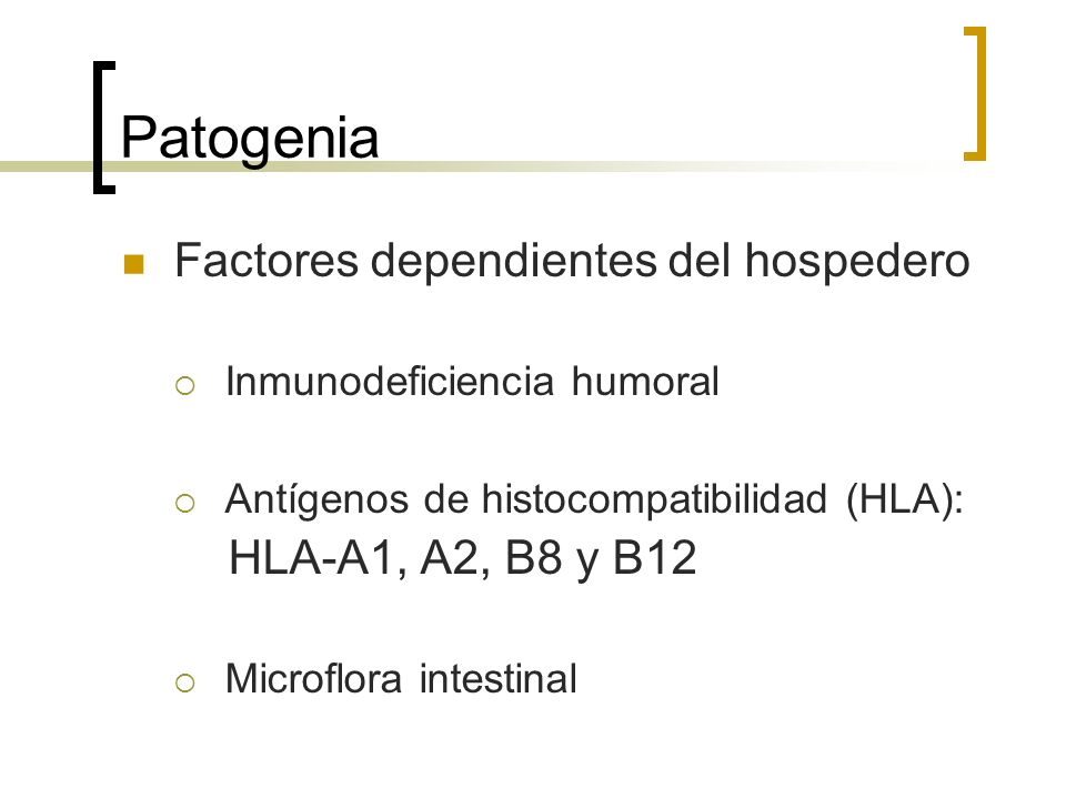 Patogenia Factores dependientes del hospedero HLA-A1, A2, B8 y B12